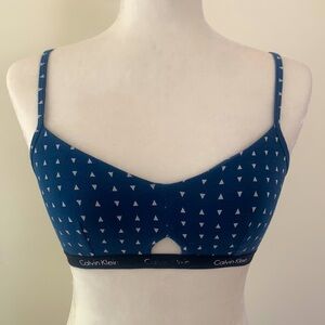 Calvin Klein Bralette Navy Blue White Triangles Cotton Extra Small XS